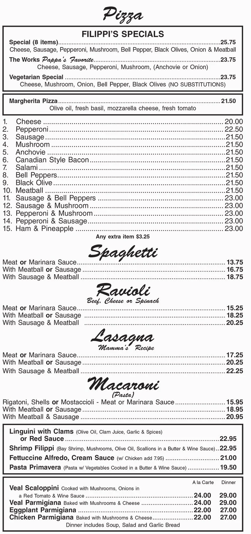 Little italy menu deals